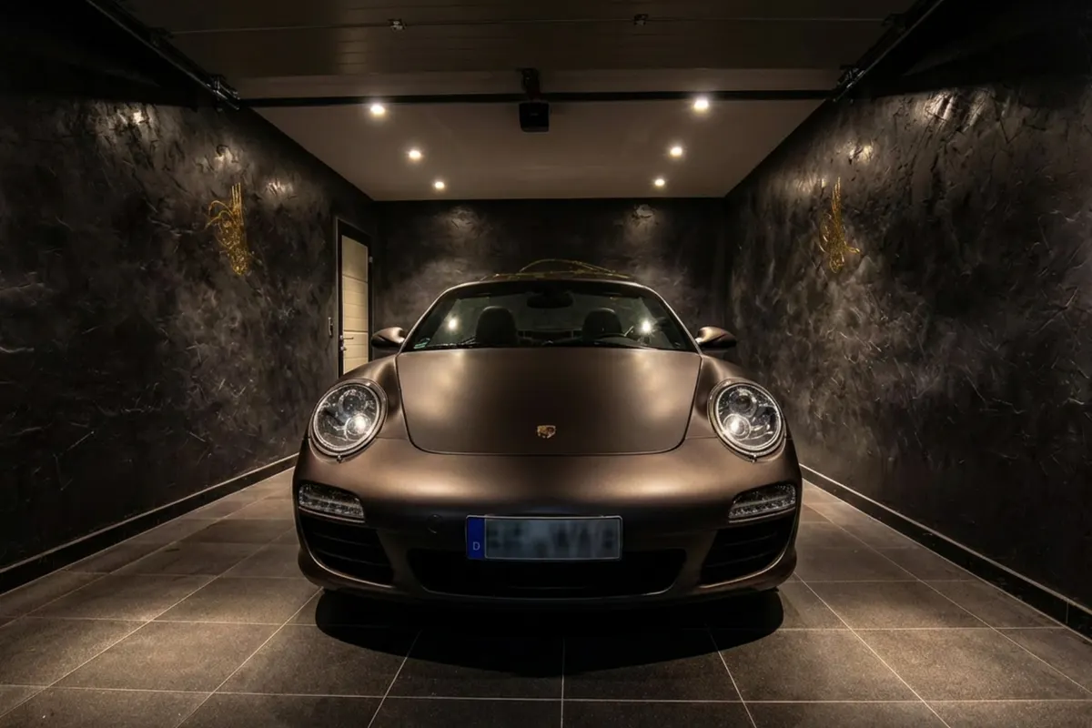 Garage mit Sportwagen ohne das Lichtkonzept